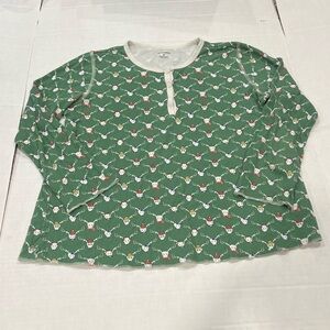 Roller Rabbit Green Henley Top with White and Red Accents